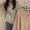 Women's Student Korean Style V Neck Pullover Sweater Autumn Winter Loose Slimming Lazy Style Outer Wear Knitwear