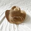 Bohemian Shell Bead Design Straw Beach Hat Men Women Wide Brim Cowgirl Hat Stylish Handmade Hollow Rolled Edge Sunscreen Caps