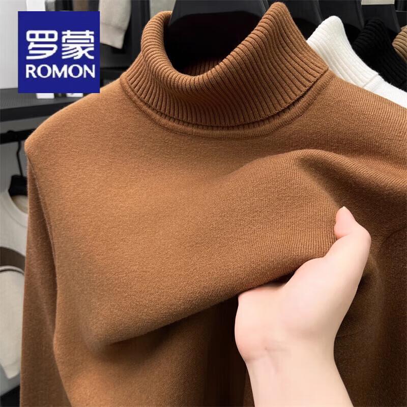 Luomeng Men's Fleece-Lined Thick Turtleneck Knit Sweater