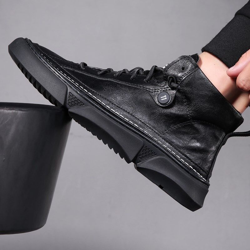 2024 Winter New Men's High Top Men's Shoes Black Shoes Boots Work Clothes Pure Black Tide Boots Men British Style Boots Men