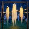 Kit Fantôme Lumineux pour la Maison 3 Pièces Grands Fantômes Suspendus Lumineux Décoration d'Halloween, 1.2M + 1.5M Extérieur Intérieur Jardin Scènes de Fête Volants Effrayants avec