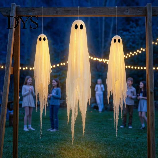 Kit Fantôme Lumineux pour la Maison 3 Pièces Grands Fantômes Suspendus Lumineux Décoration d'Halloween, 1.2M + 1.5M Extérieur Intérieur Jardin Scènes de Fête Volants Effrayants avec