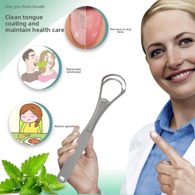 Offener Zungenschaber aus Edelstahl, Zungenreinigungsbürste mit Beschichtung, Mundhygiene-Pflegewerkzeug
