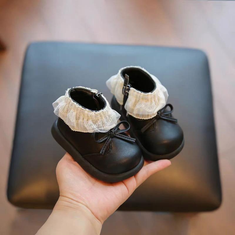 Kids Lace Trim Bow Decor Ankle Boots 15 чёрный