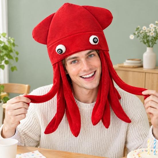 Unique Festival Party Gift Funny Octopus Hat with Tentacles, Creative Plush Cap for Cosplay Comic Exhibition Costume Gear and Photography, Novelty