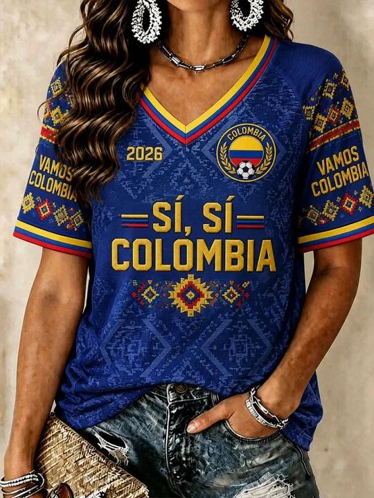 Kolumbien Fußball Fan T-Shirt Kurzarm Atmungsaktiv Schnelltrocknend Street Wear Lässig Fußballshirt Modisch FamilienPassend 2026