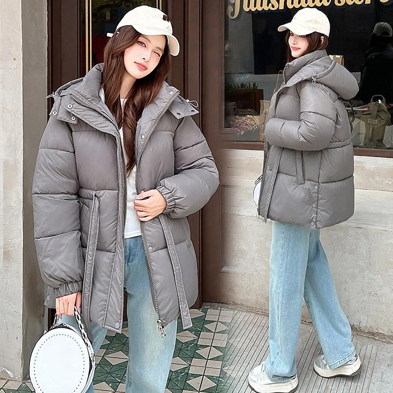 Women’s Short Hooded Windproof Thicken Warm Winter Jacket With Belt
