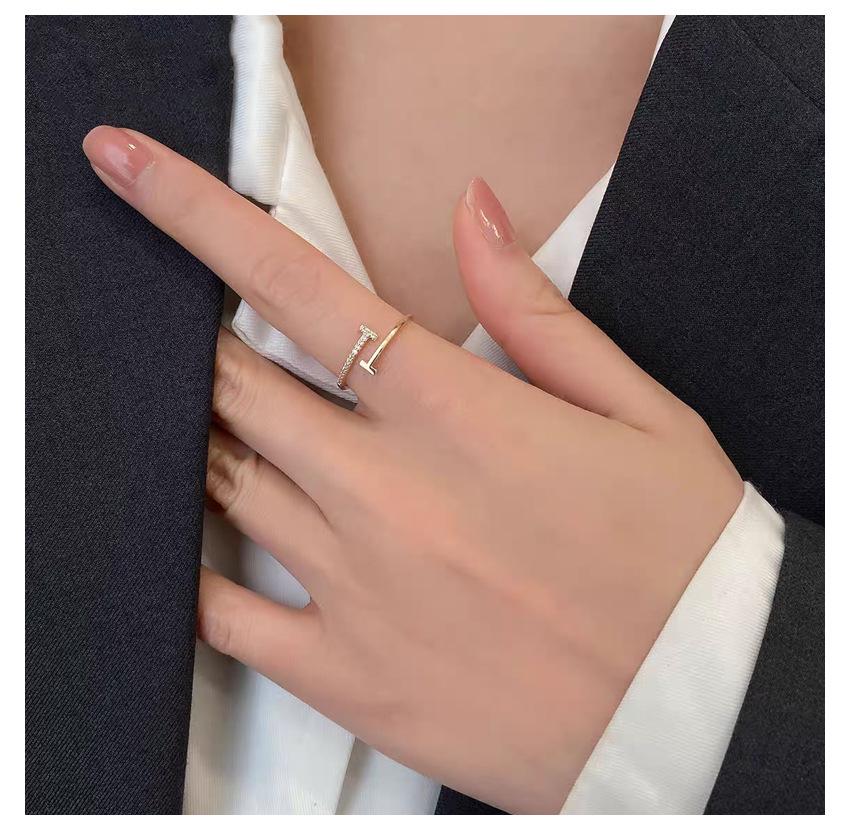 S925 Sterling Silver Double T Open Women's Ring - Korean Style, Minimalist, Luxury Feel, Niche Design.