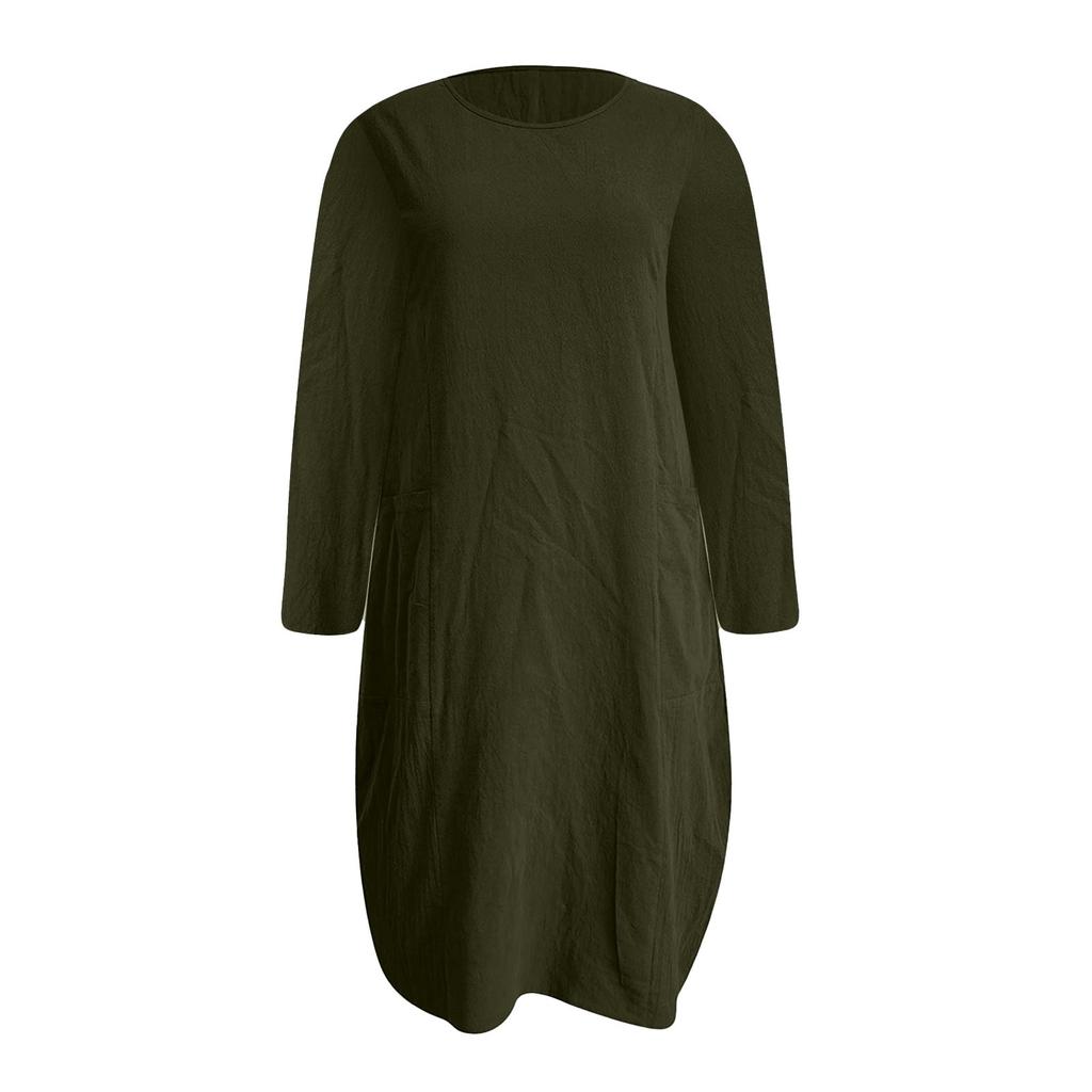 Damen-Kleid mit Taschen, lockeres Damen-Ausschnitt, lässig, langes Oberteil, Kleid in Übergröße