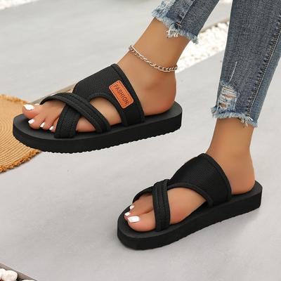 Big Size Solid Color Summer,New Round Head Fashion,Casual Cross One Word Thick Bottom Slippers