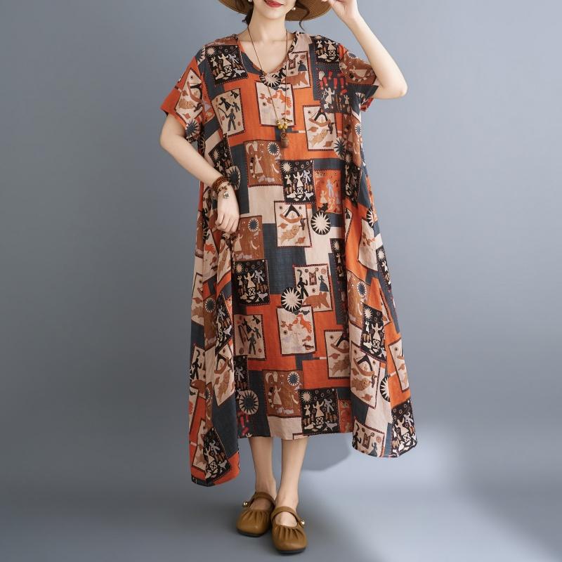 DIMANAF New 2026 Women Plus Size Summer Beach Sundress Loose Casual Maxi Lady Long Dress Floral Print Dress