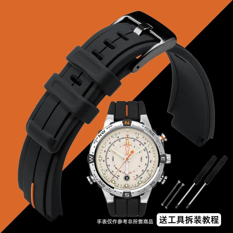 Silicone rubber watchband for Timex Watch strap T2N720 T2N721 TW2T76300 wristband bracelet waterproof band Convex interface 16mm
