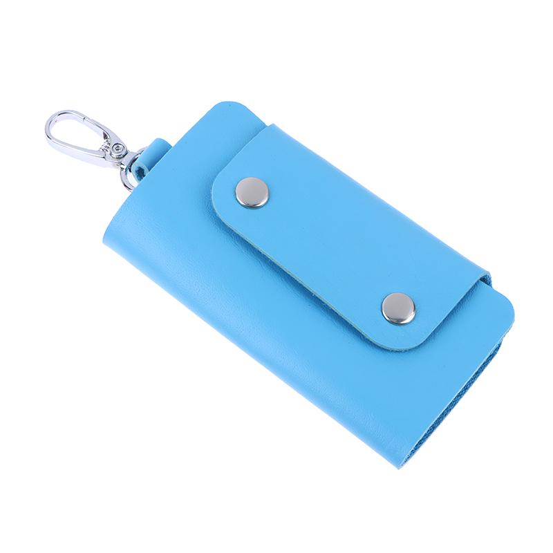 1Pc Portable Pu Leather Housekeeper Holders Car Key Holder Bag Case Unisex Wallet Cover Simple Solid Color Storage Bag