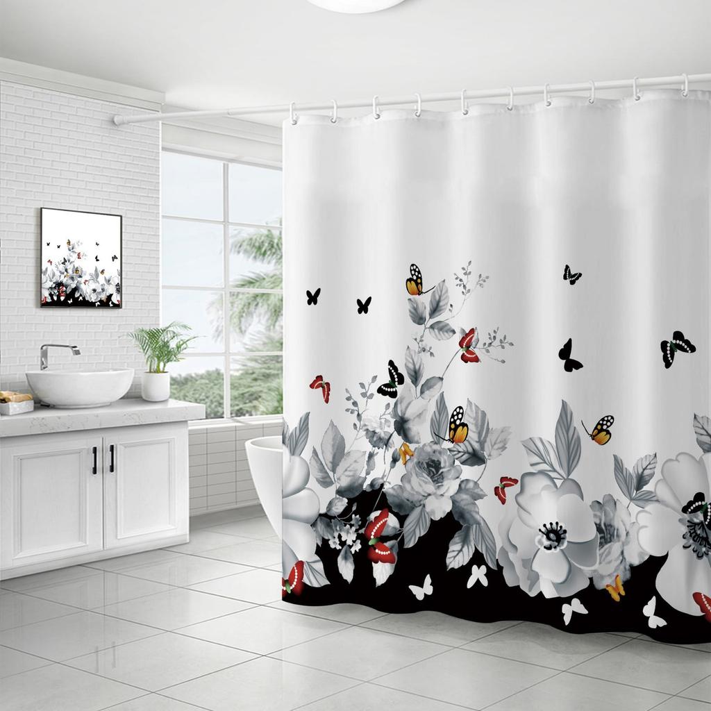 Elegant Watercolor Floral Bath Curtain - High-Quality Waterproof and Mildew-Proof Bathroom Decor for a Romantic Home Touch