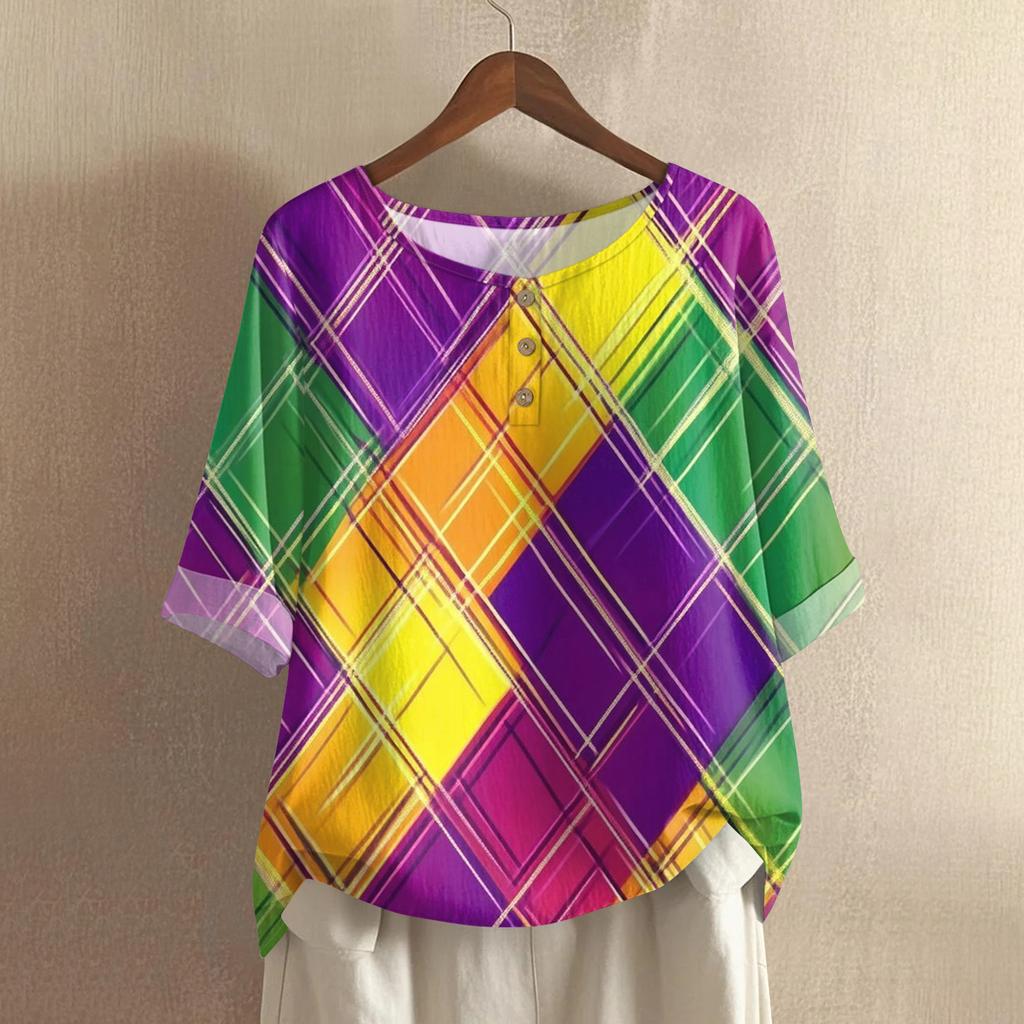 Women's Fashionable And Casual Shirt Half-sleeve Round Neck Cotton And Linen Blouse Top