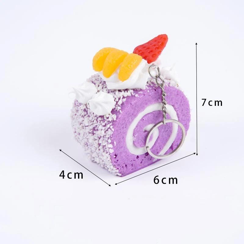 Realistic Triangle Cake Key Ring With Fruit Toppings Cute Food Shape Charm for School Bag Decor Student Birthday Gifts