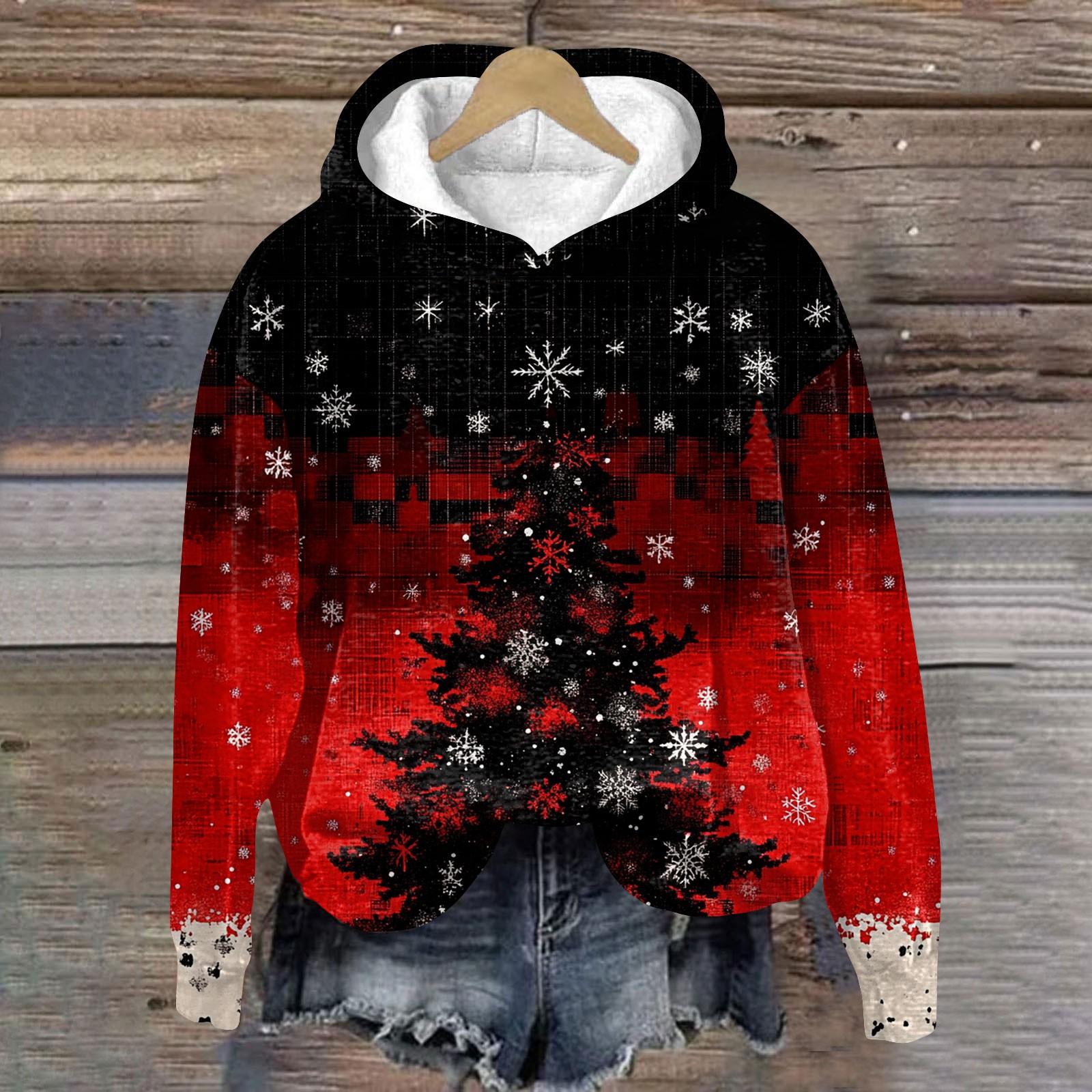 

Женская модная толстовка с капюшоном и заниженной линией плеч с длинным рукавом и рождественским принтом S винный