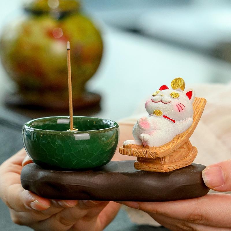 Lying-win Fortune-Bringing Cat Incense Stick Insert for Incense Burner Desktop Decor Item Incense Burning Sandalwood