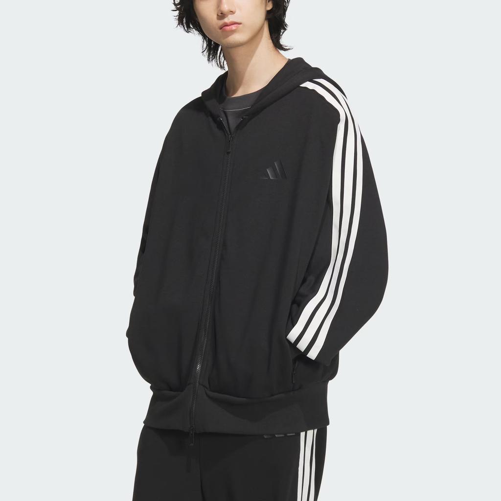 Adidas FW24 Casual Sports Series Brand Logo Stripe Loose Fit Hooded Jacket Unisex Jacket Black JL6077