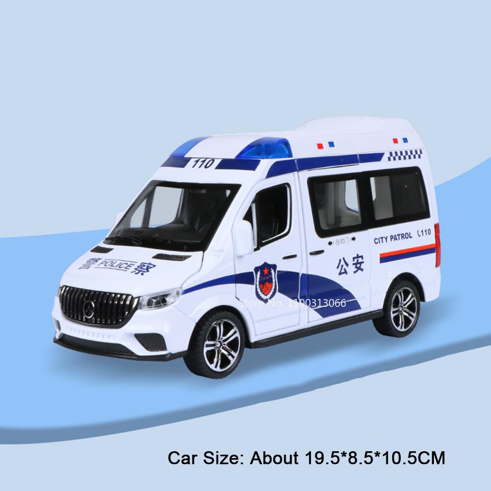1:24 Alloy Ambulance Cars Toy Diecast Model Doors Opened Police Car Miniature with Light Music Vehicle Child Festival Gifts