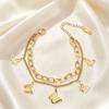 Double Layer Butterfly Tassel Chain Bracelet Women Minimalist Stackable Matte Finish Gold Tone