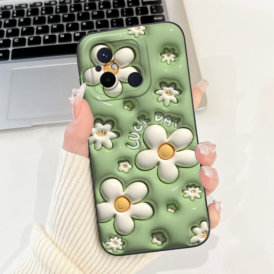 For Xiaomi Redmi 12C 11A 4G Phone Case Redmi 12 4G Poco C55 Back Cover Soft Liquid Silicone Pnada Rabbit Flower Cute Fundas