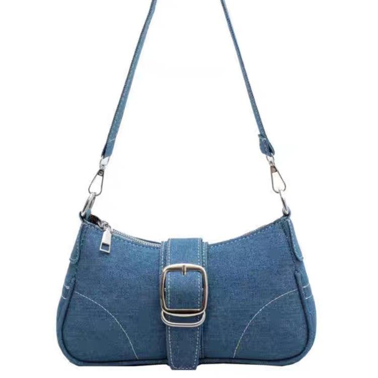 Retro Denim Canvas Bag Bag Women'S Fashion Shoulder Versatile Chain Underarm Baguette Bag
