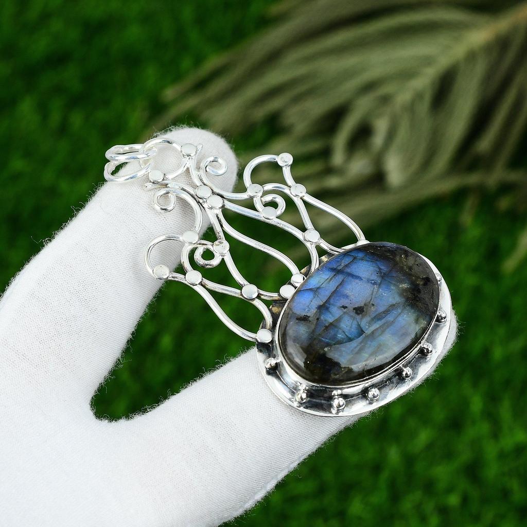 925 Sterling Silver Labradorite Gemstone Third Eye Chakra Trendy Pendant Jewelry