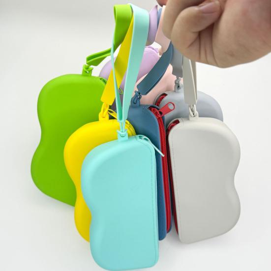 Silicone Glasses Case Portable Sunglasses Pouch with Zipper Lanyard Waterproof Large