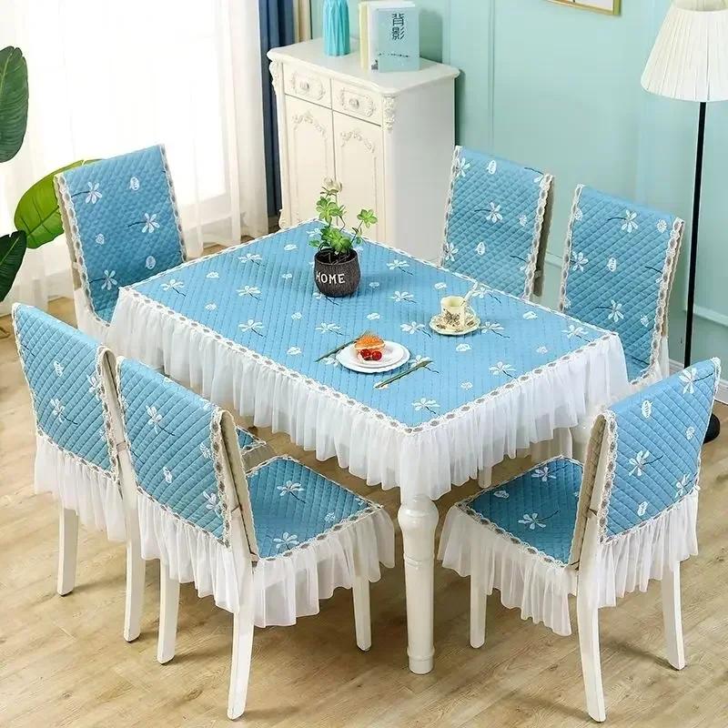 Mesa de jantar estilo europeu, almofada de cadeira de tecido integrado, renda, capa de cadeira de mesa de jantar de renda, capa de assento antiderrapante, almofada