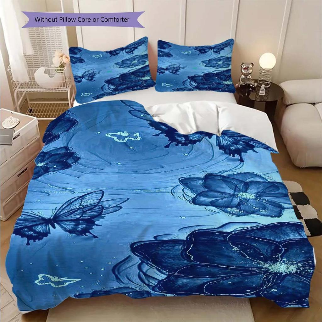 1PC Mariposas, flores Juego de Ropa de Cama Colcha Funda de Colcha Funda de Almohada Decoración del Hogar Regalo de Cumpleaños (1 * funda de edredón + 15 * funda de almohada, sin relleno)