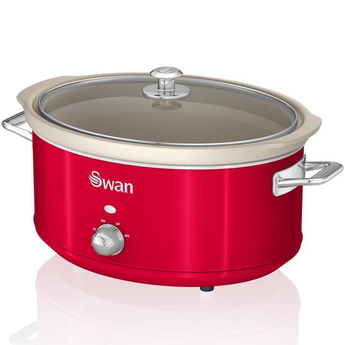 Retro Mijoteuse 6,5L Poêle Amovible en Céramique Antiadhésive, Vintage SWAN SF17031RNEU 320W Rouge 69594