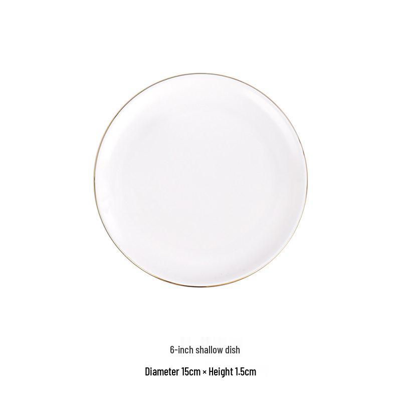 European Gilded Ceramic Dinner Plate - Round Luxury Tableware for Steak, Pasta & Breakfast