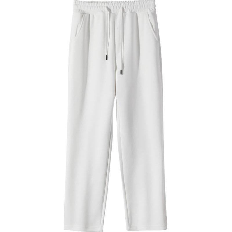 Spring and Autumn g-Chinese cotton wide-footed sweatpants men's same solid-color loose pants casual pants straight flat-top trousers