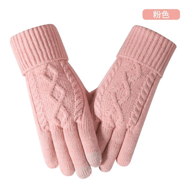 Winter touch screen gloves adult women's knitted gloves piled thickened cold-proof cycling warm gloves