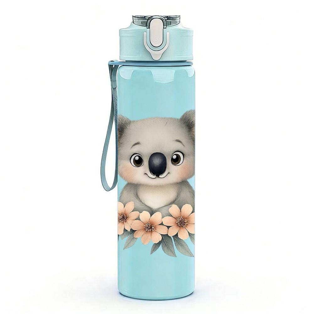 1PC Cute Koala Eucalyptus Print 750ml Color Plastic Sports Water Bottle Leakproof Flip Straw Lid Suitable for Sports Office Home Use