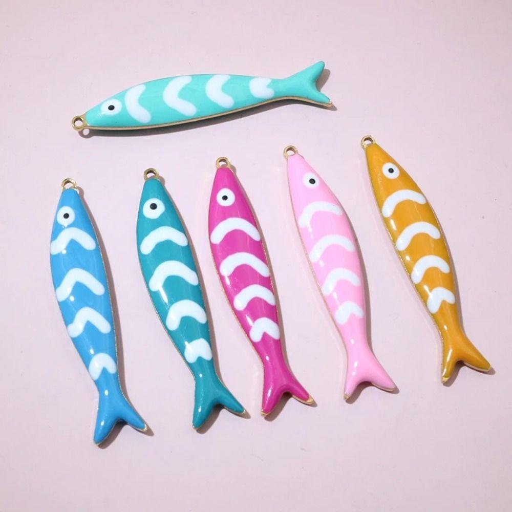 5pcs Double-sided Enamel Fish Charms Fish Design Stainless Steel Fish Charms Pendant DIY Jewelry Crafting