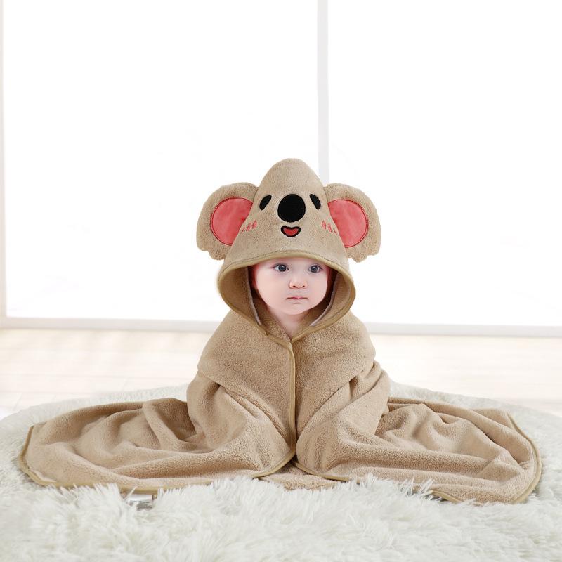 Hooded Cartoon Baby Bathrobe Cloak - Soft Coral Fleece Quick-Dry Blanket for Mother and Baby