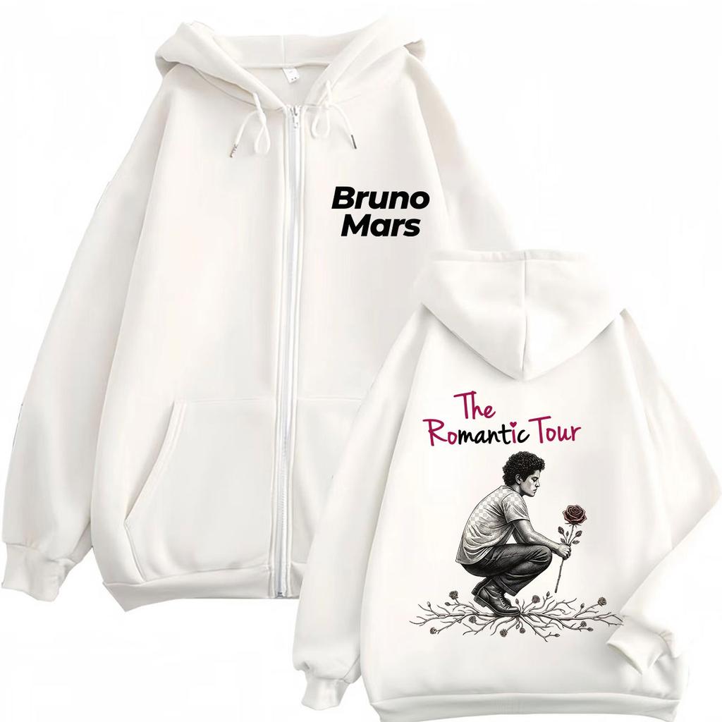 Bruno Mars The Romantic Tour Print Zipper Hoodie Man Woman Fashion Sweatshirts Zip Up Jacket Coats