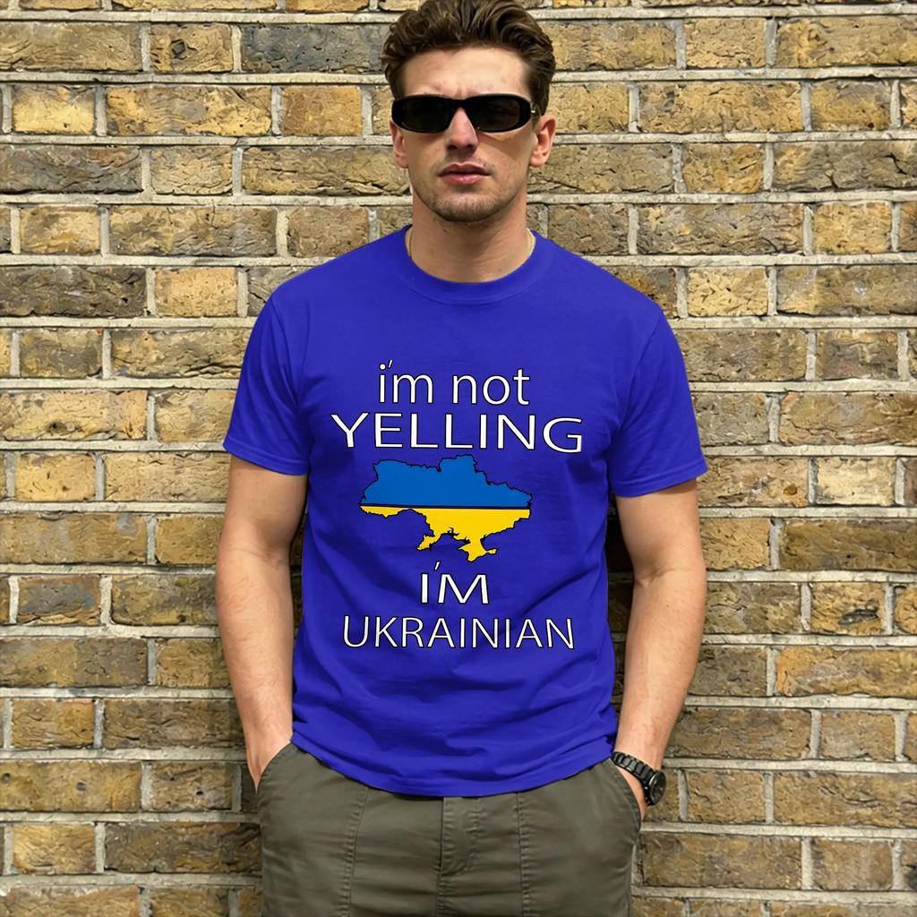 Ich schreie nicht, ich bin Ukrainer T-Shirts Herren 100% Baumwolle Lustiges T-Shirt Rundhals T-Shirts Kurzarm Oberteile Grafik