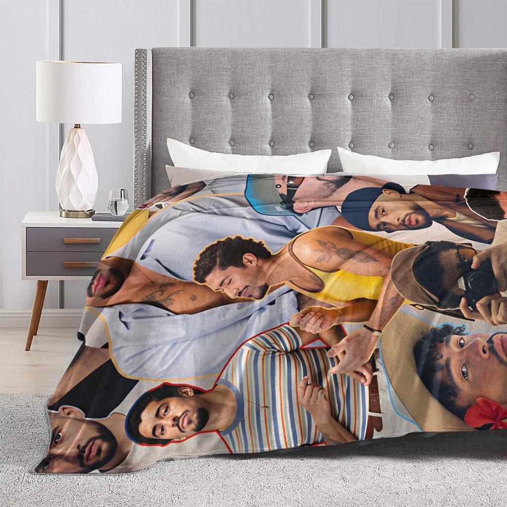 Bad Bunny Puerto Rican Rapper Portrait Blankets Soft Plush Throw Blanket For Girls Boys Couch Chair Flannel Bedspread Bed Cover