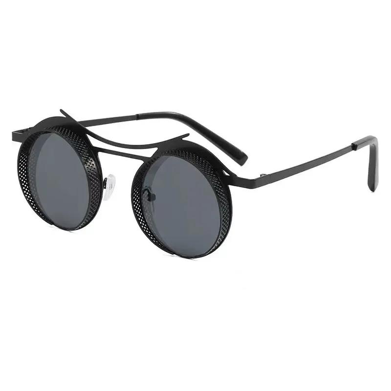 Fashion Steampunk Round Sunglasses for Women Men Vintage Hollow Mesh Surface Outdoor UV400 Protection Beach Shades Sun Glasses