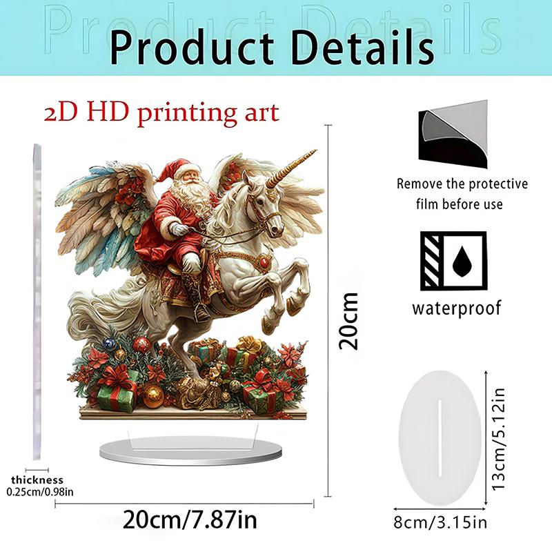 Christmas Reindeer Sleigh Santa Figurine 2D Acrylic Christmas Santa Claus On Sleigh With Reindeers Decorations Holiday Santa