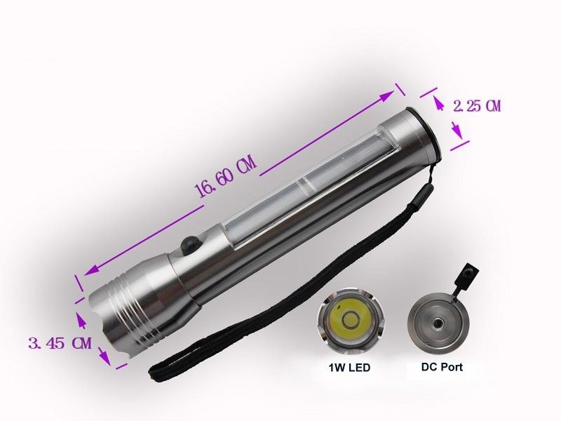 Solar LED Flashlight Torch In Aluminum Alloy - Lighting Distance 200 M