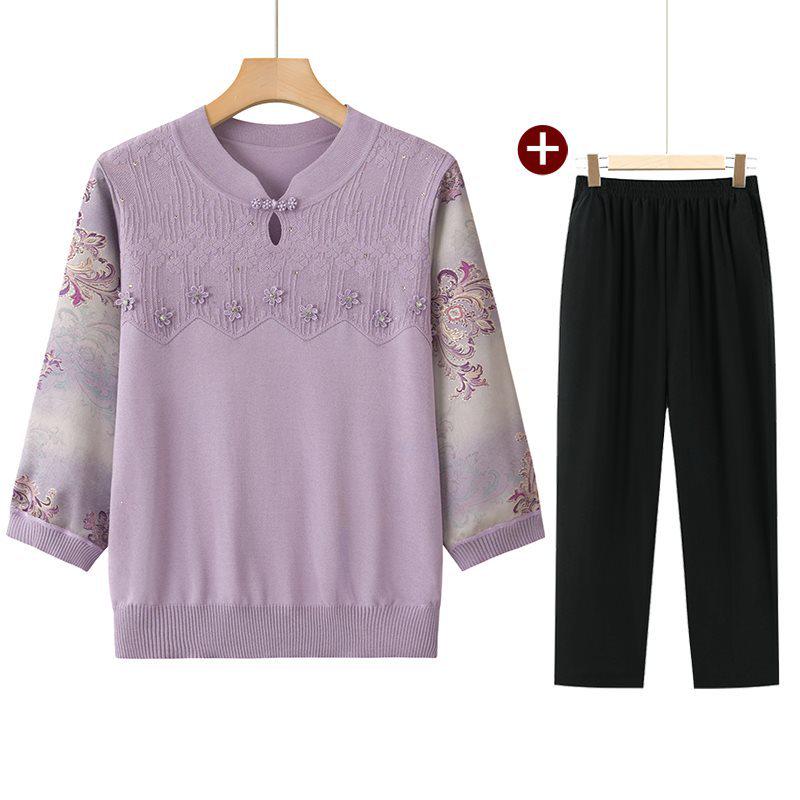 Elegant Ice Silk Knit Top for Stylish Moms (50-60 Yrs) - Summer Wear