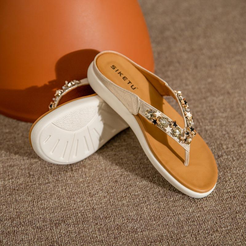 Korálkové Kamínkové Bohémské Přímořské Plážové Pantofle s Klipem na Palec Dámské