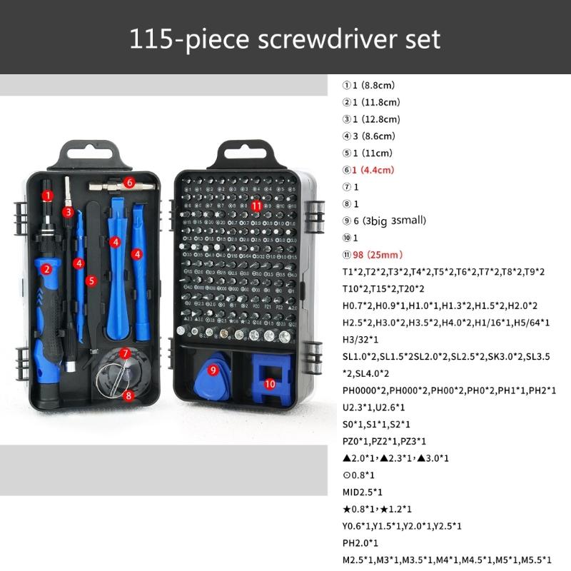 Multifunctional 115Piece Screwdriver Tool Featuring Magnetic Tip For Efficient DIYer And Electronic Device Maintenance