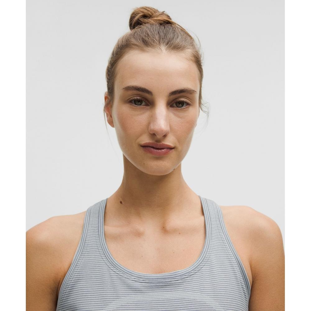 Lululemon Regata Swiftly Tech Racerback 2.0 Cintura Comprimento Elastano Listrado Branco Cinza Oasis