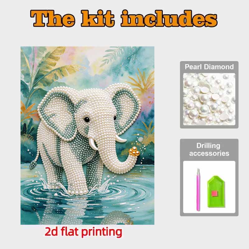 Animal Pearl Painting Handmade 5D DIY Elephant Water Splash Home Office Desktop Decoration Painting