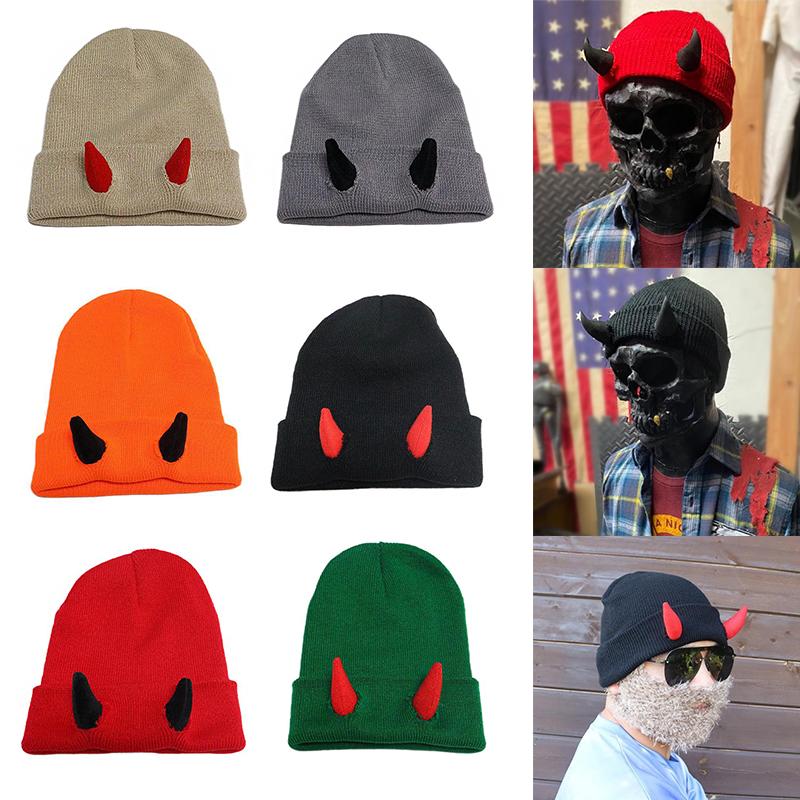 1PC Warm Stretchy Devil Playful Hat Cold-Resistant Beanie Winter-Ready Knitted Trendy Horn Soft-Knitted